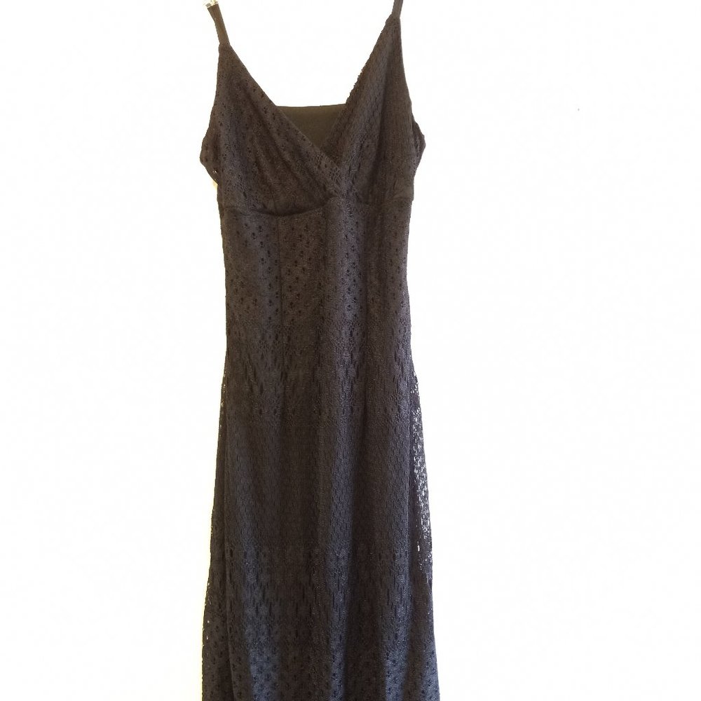 Vintage 90s Black Crochet Pointelle Maxi Slip Dress - Picture 4 of 15
